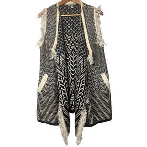 World Market Fringe Sweater Vest One Size Aztec Tribal Open Front Boho Western